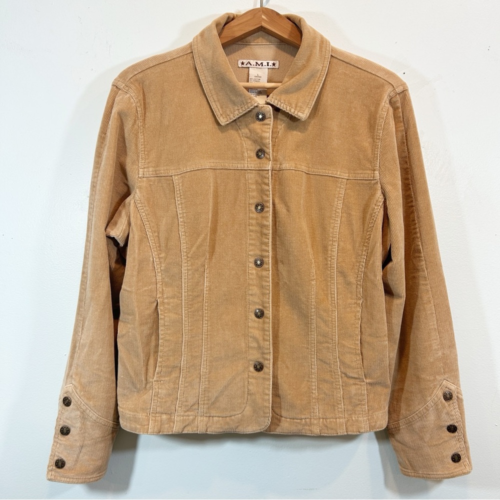 A.M.I. Women's Camel Corduroy Large Snap Utility Jacket Western Bohemian